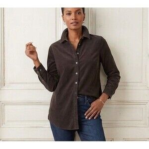 J. Jill Size L Petite Corduroy Blouse Tunic Button Up Shacket Brown 100% Cotton